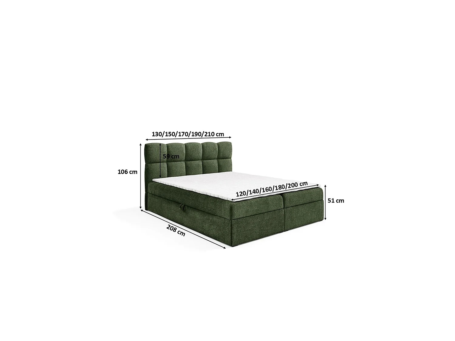 Lit boxspring avec deux coffres de rangement, tissu bouclé Coral, vert, 160x200 cm, NEGROS