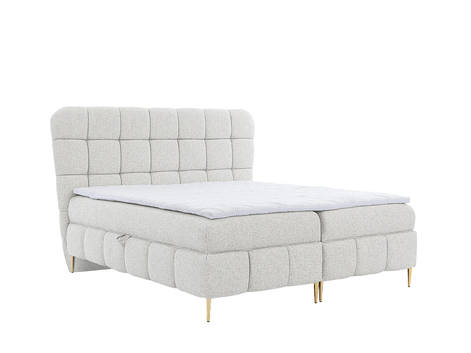 Lit boxspring avec deux coffres de rangement, tissu Corbett, écru, 120x200 cm, LOLLY