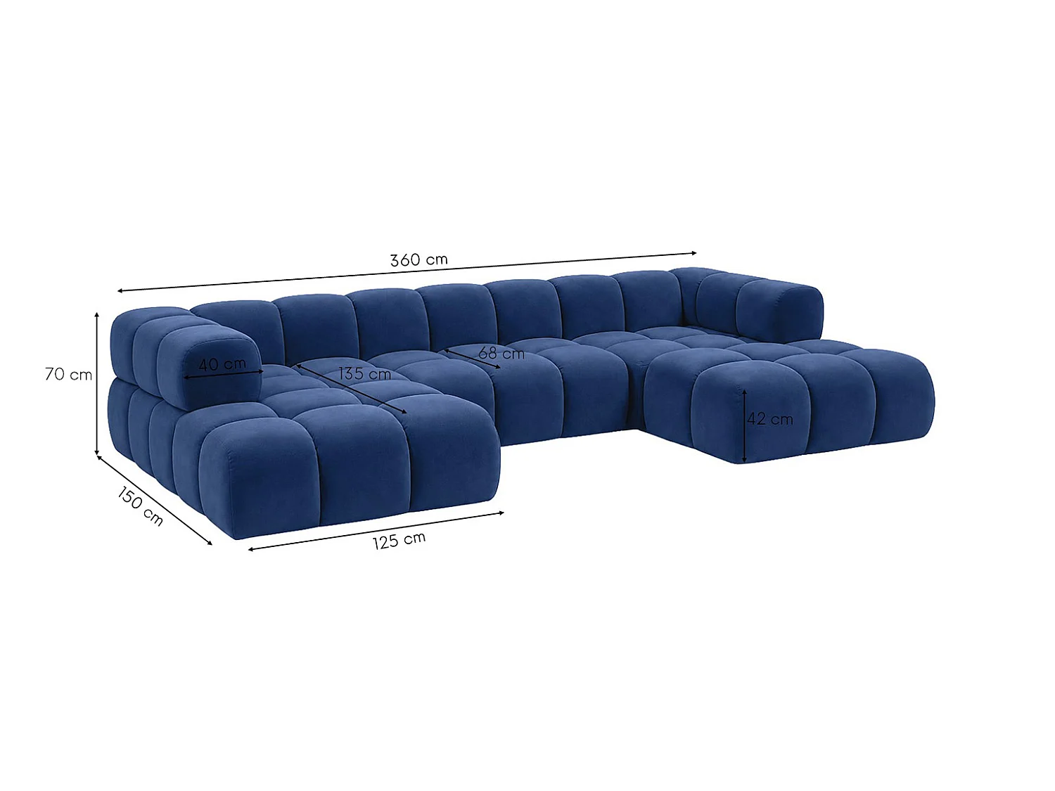Divano angolare a U, tessuto velluto Bluvel, blu inchiostro, Averro U