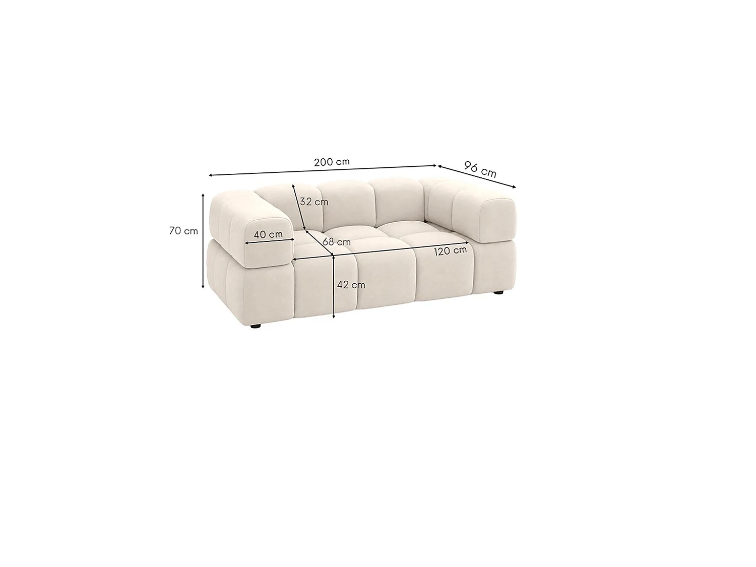 2-zitsbank, bank, veloursstof Bluvel, crème, Averro