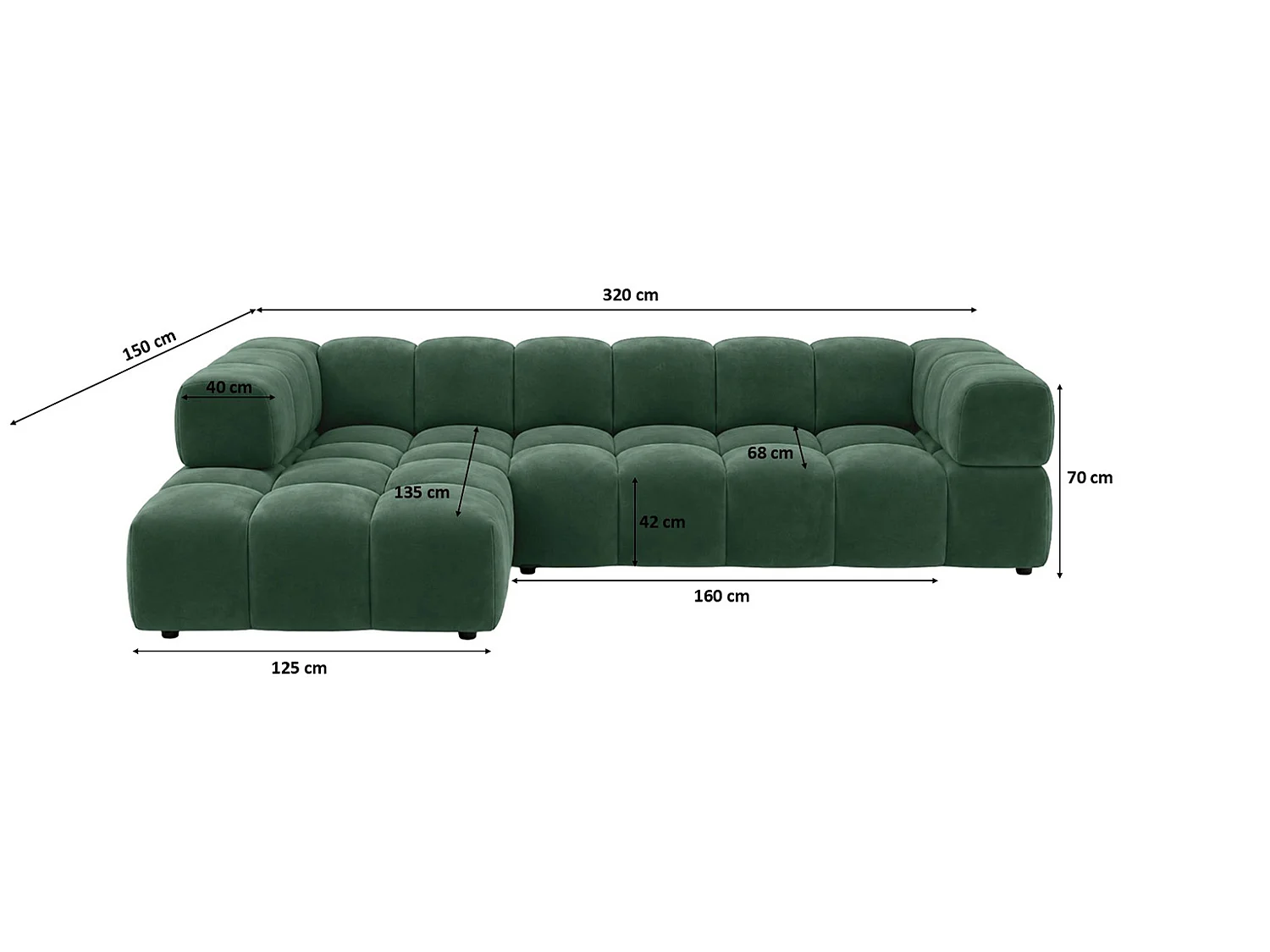 Divano angolare a L, tessuto velluto Bluvel, verde, sinistra, Averro XL