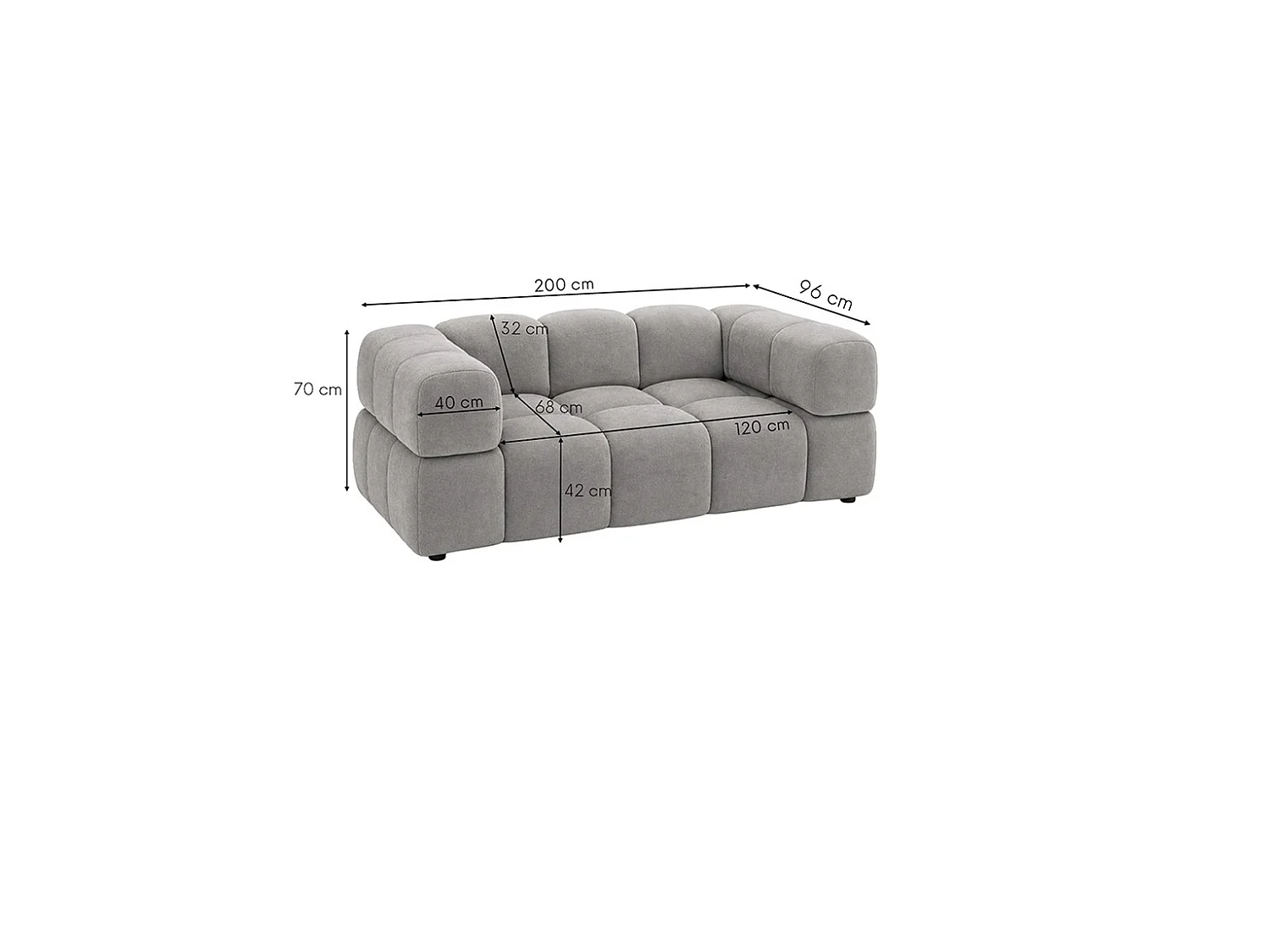 Canapé 2 places, canapé, tissu velours Bluvel, gris cendré, Averro