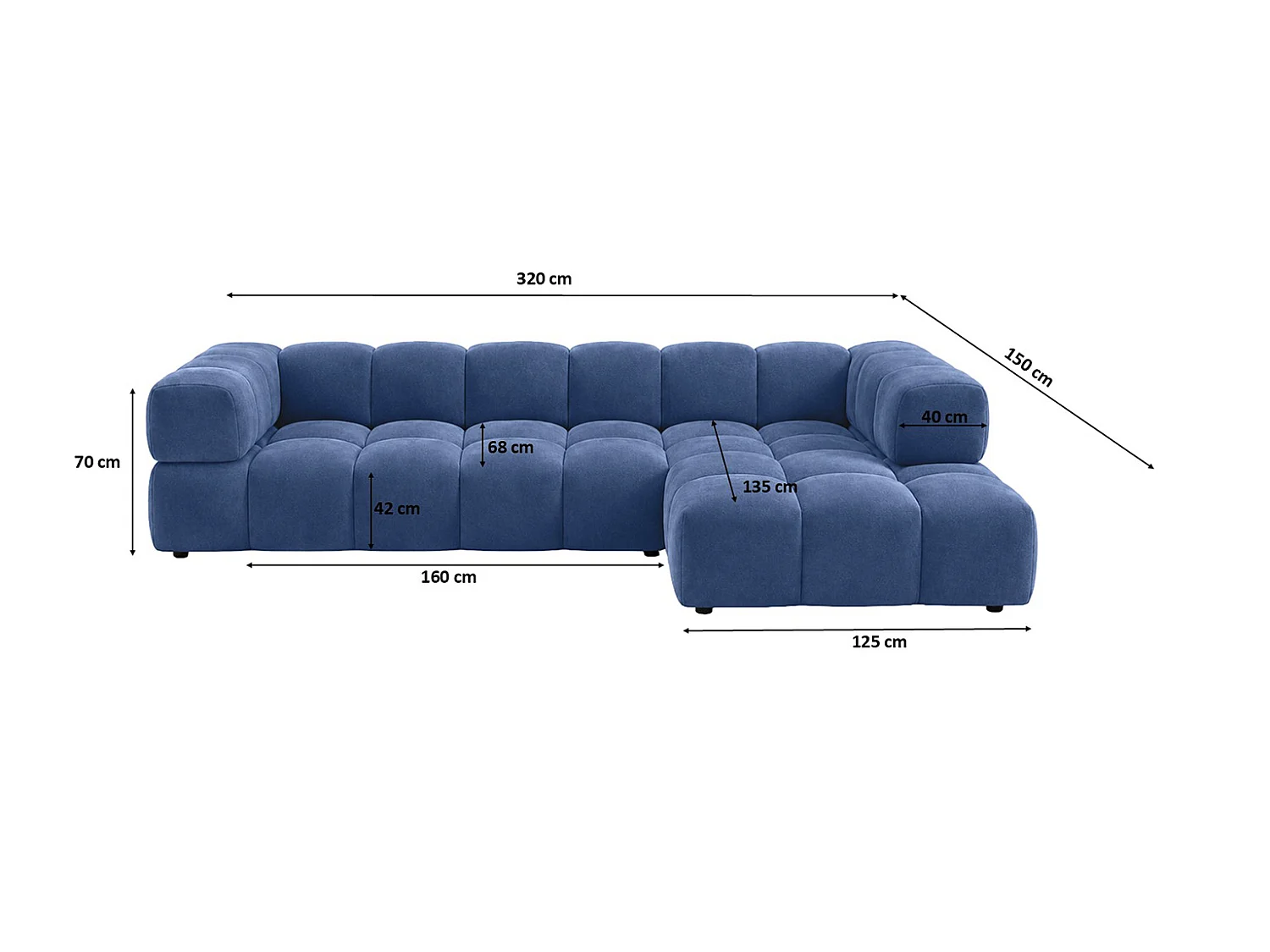 Divano angolare a L, tessuto velluto Bluvel, blu inchiostro, destra, Averro XL