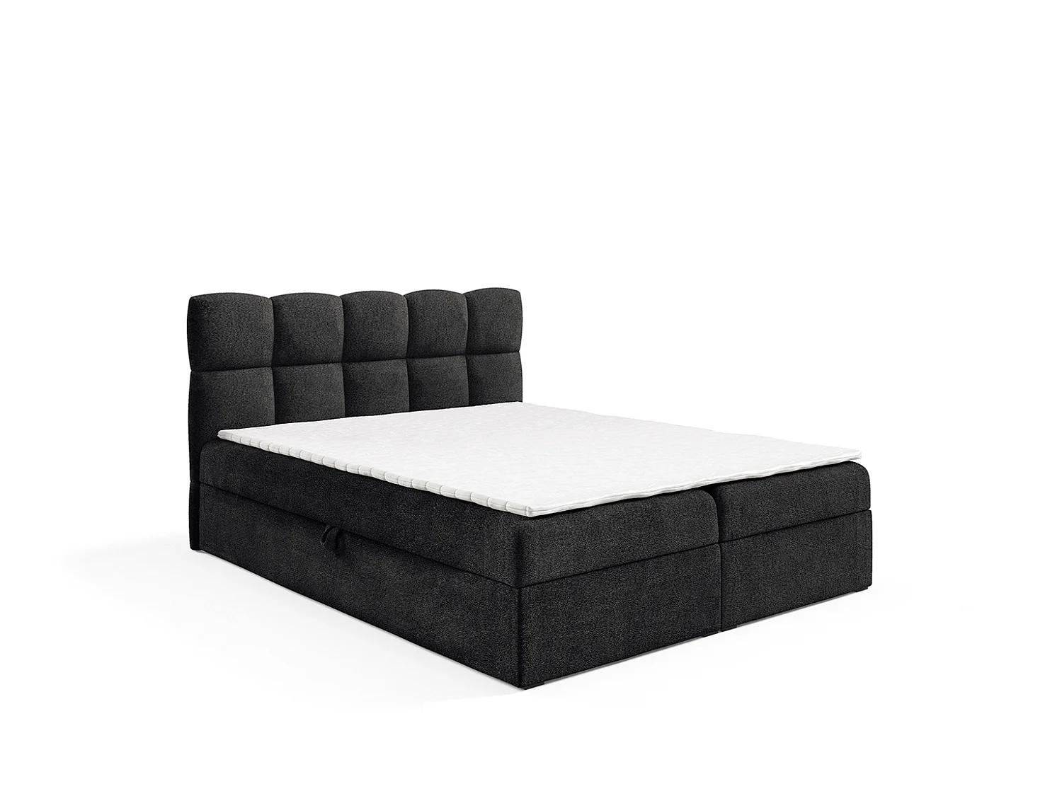 Lit boxspring avec deux coffres de rangement, tissu bouclé Coral, noir, 160x200 cm, NEGROS