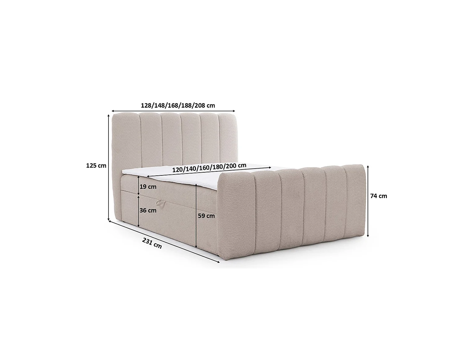 Lit boxspring avec deux coffres de rangement, tissu chenille Catch Me, gris cendré, 160x200 cm, CHLOE