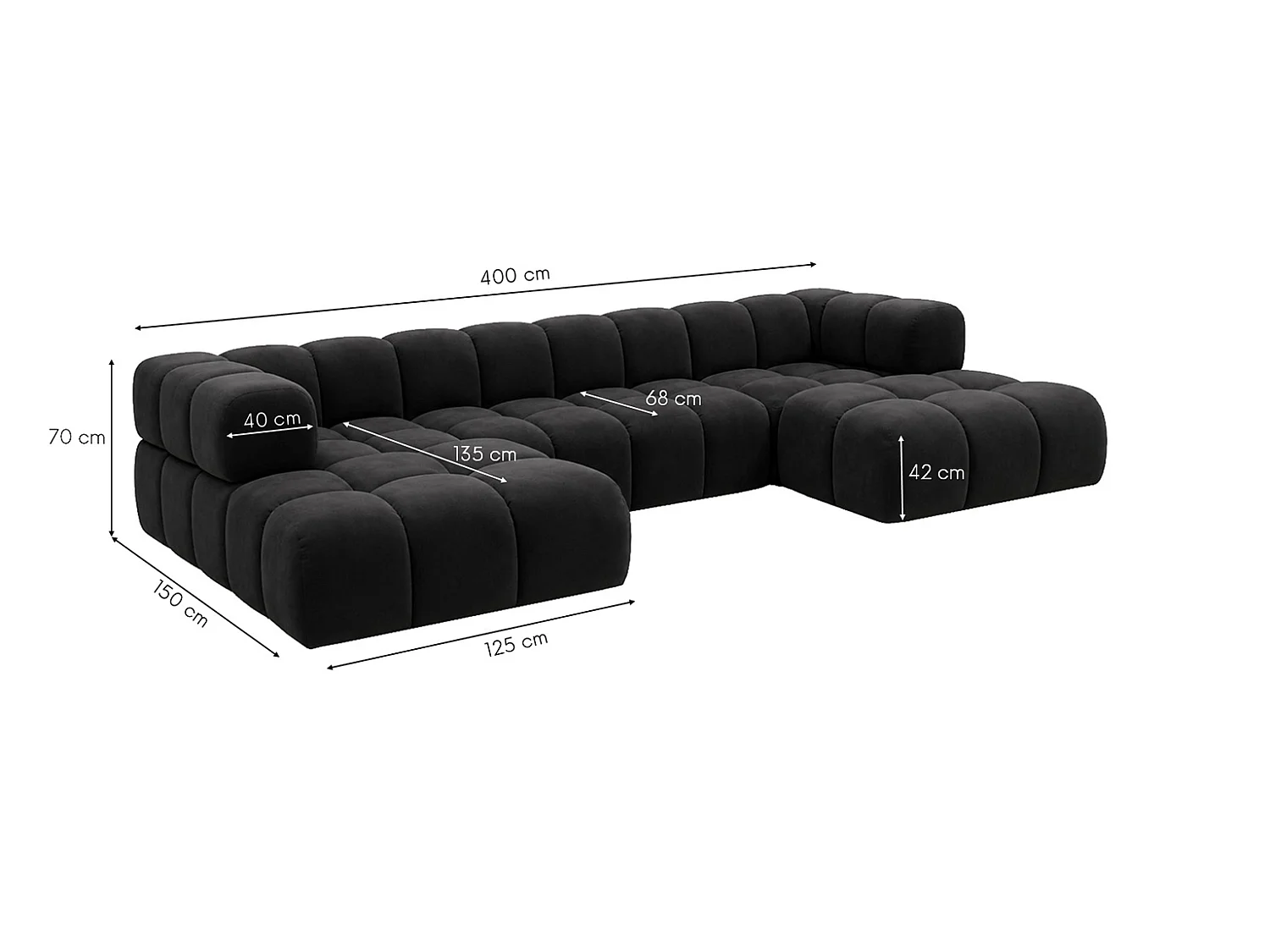 Divano angolare a U, tessuto velluto Bluvel, nero, Averro U XL