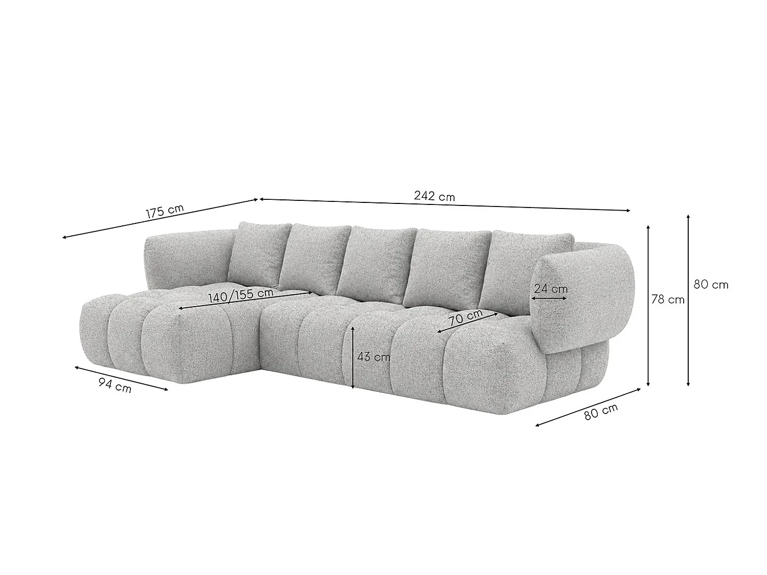 Canapé d’angle en L, tissu chenille Puente, beige, gauche, SEVIO L