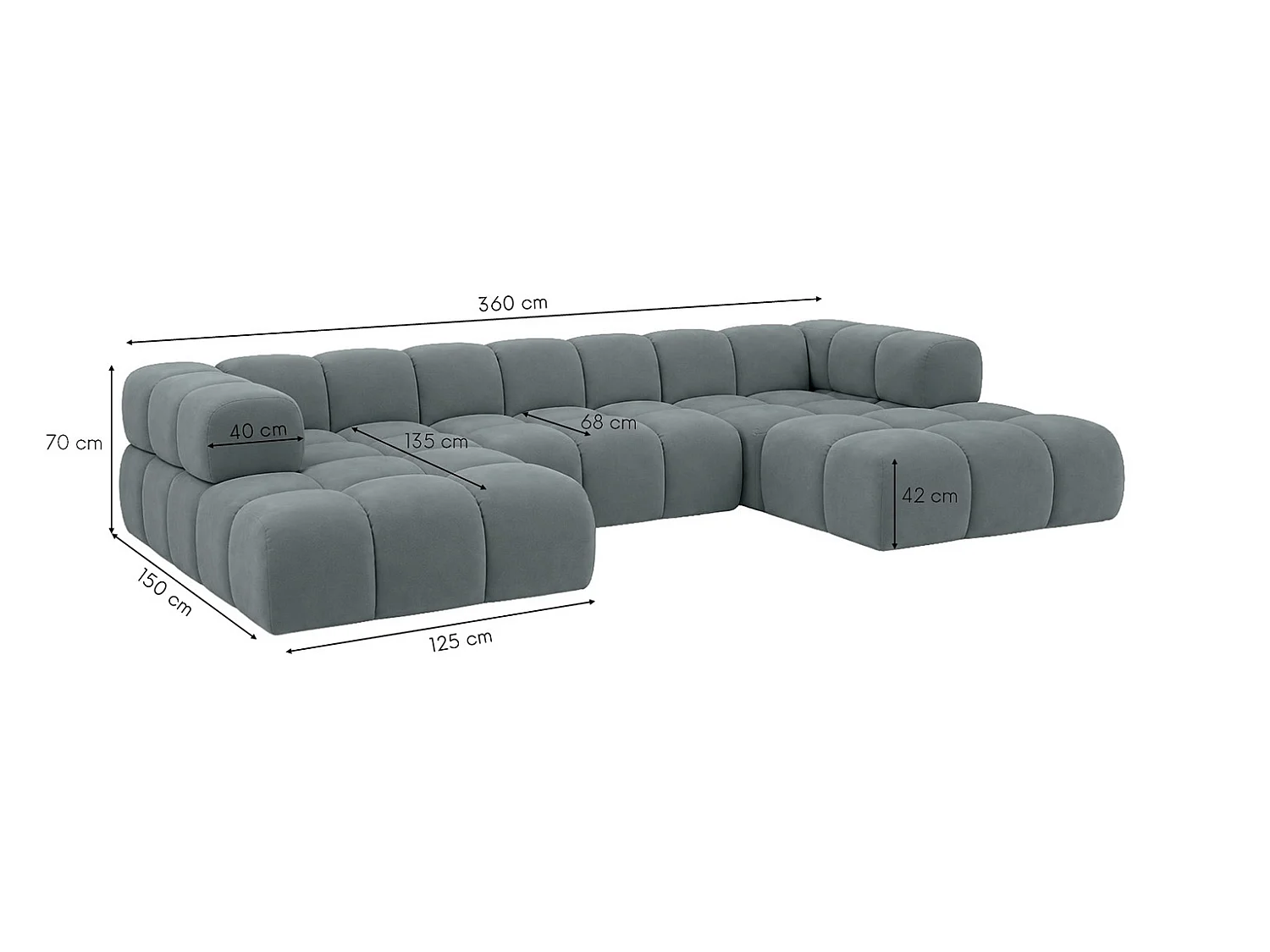 Canapé d’angle en U, tissu velours Bluvel, bleu-gris, Averro U