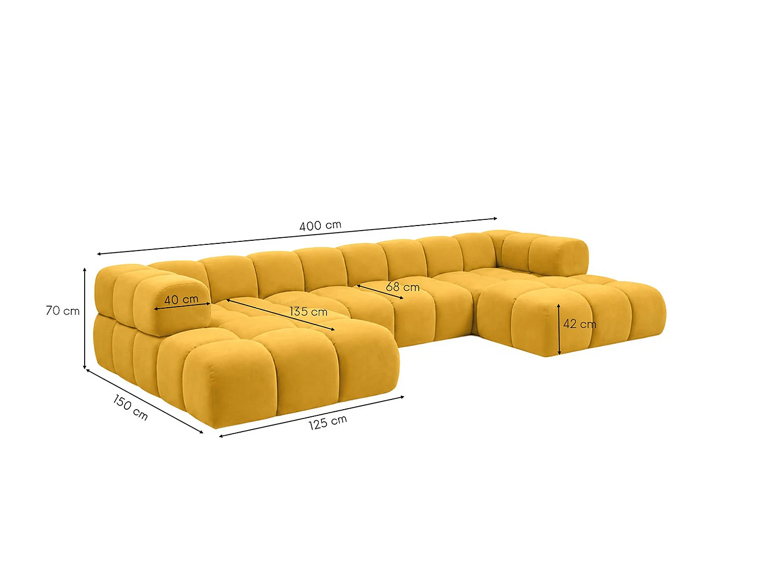 Divano angolare a U, tessuto velluto Bluvel, dorato, Averro U XL