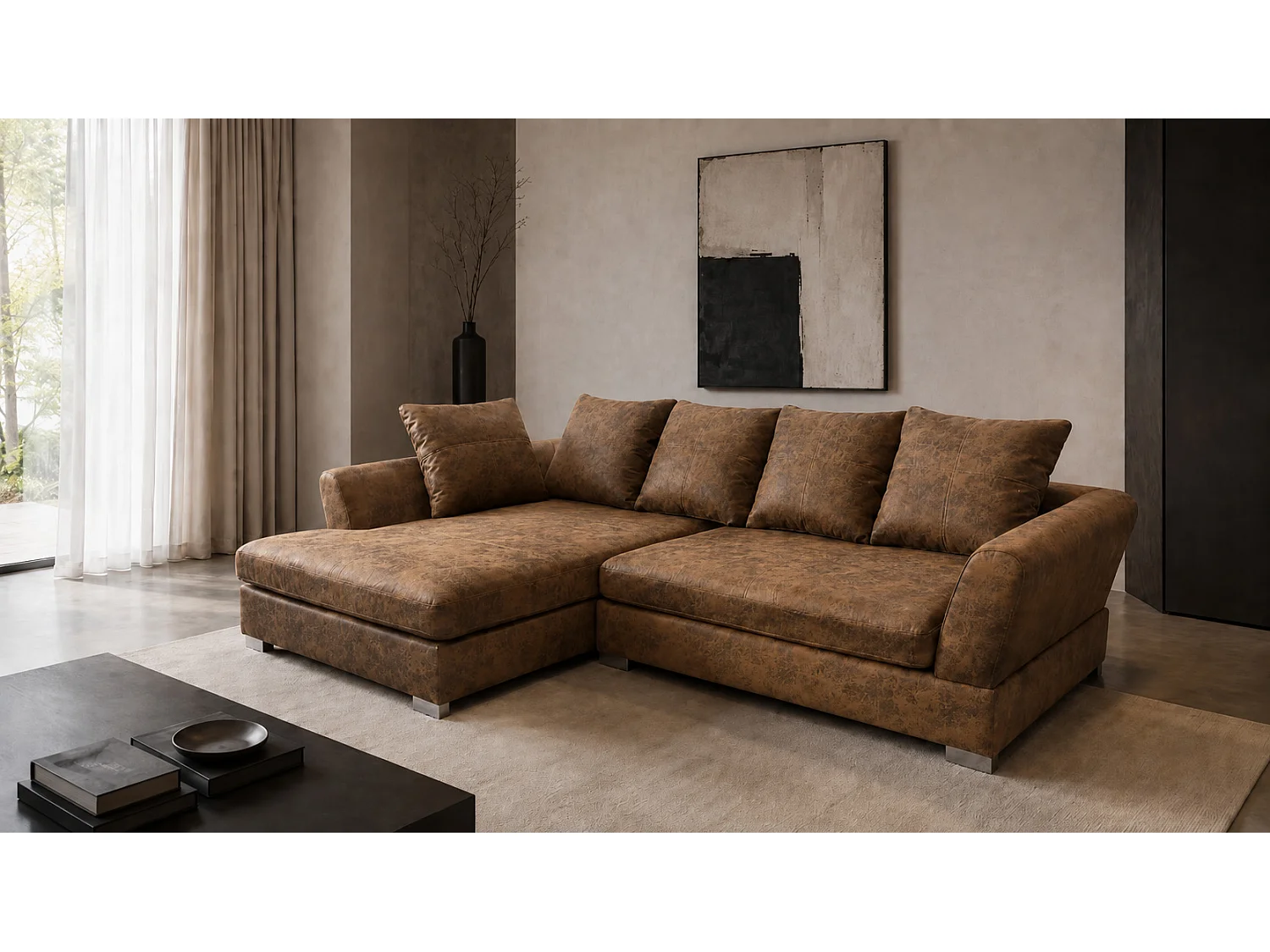 Ecksofa L-Form, Möbelbezugsstoff Gobi, Braun, Links, ANNA