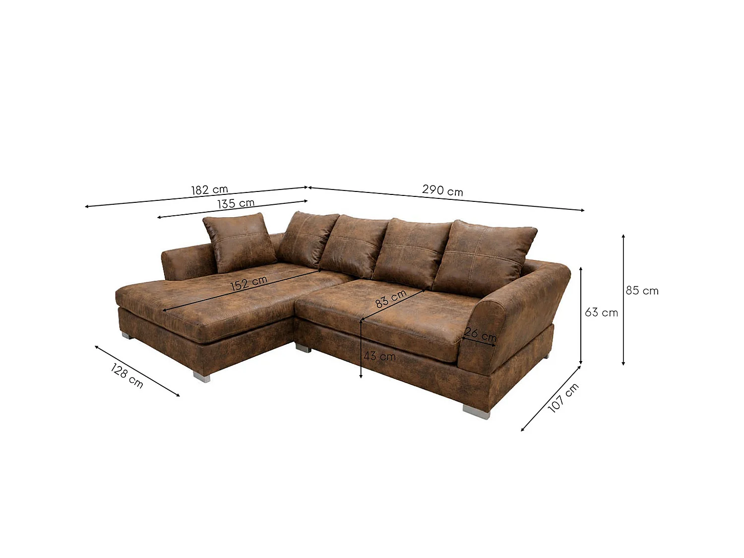 Ecksofa L-Form, Möbelbezugsstoff Gobi, Braun, Links, ANNA