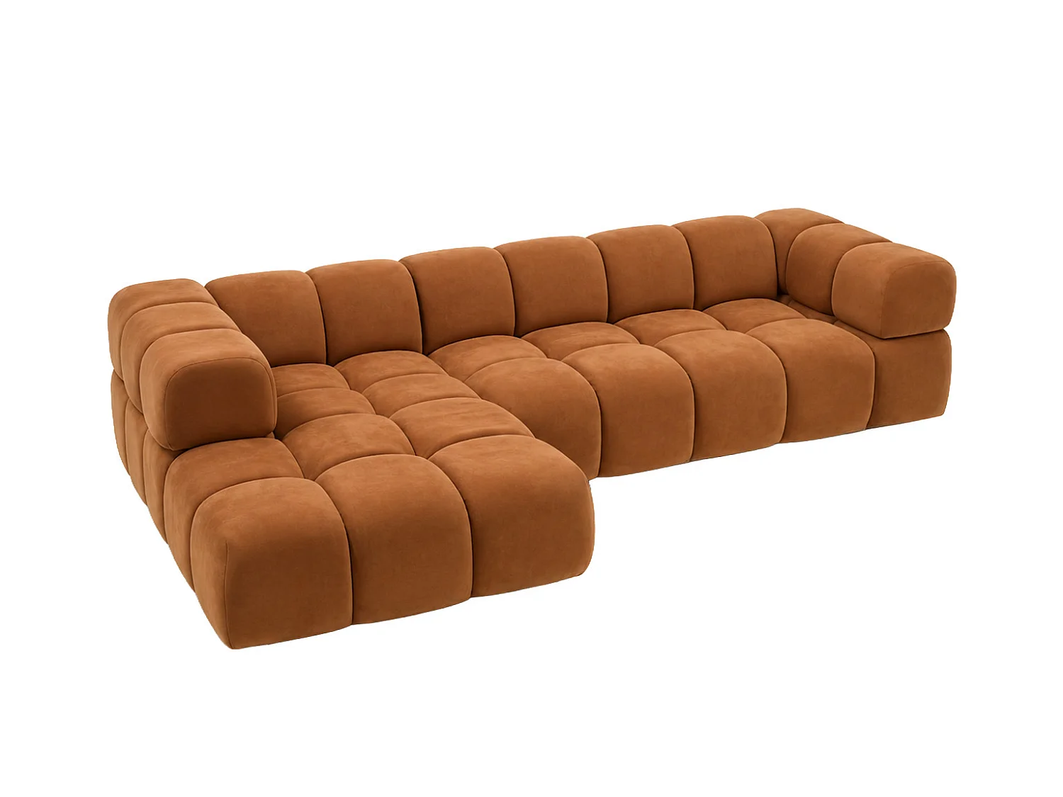 Divano angolare a L, tessuto velluto Bluvel, color cannella, sinistra, Averro XL