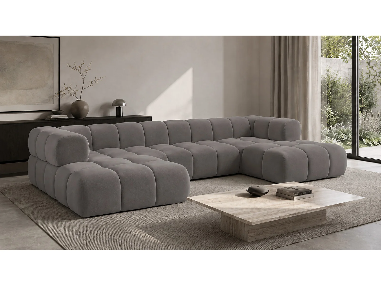 Canapé d’angle en U, tissu velours Bluvel, gris cendré, Averro U XL