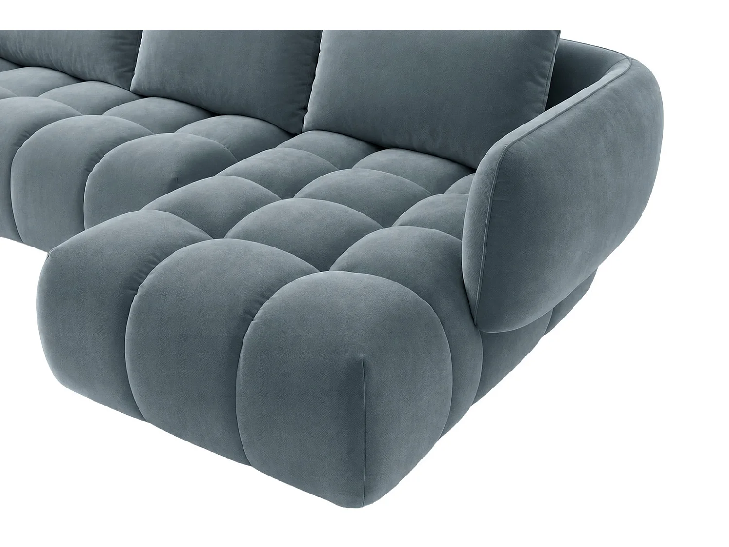 Canapé d’angle en L, tissu velours Bluvel, bleu-gris, droite, SEVIO L
