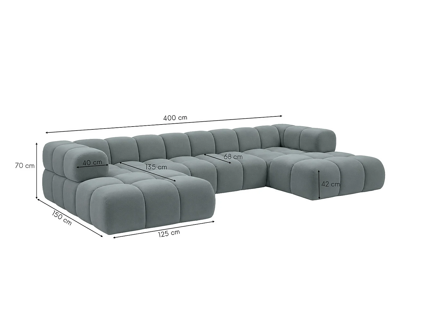 Divano angolare a U, tessuto velluto Bluvel, grigio-blu, Averro U XL