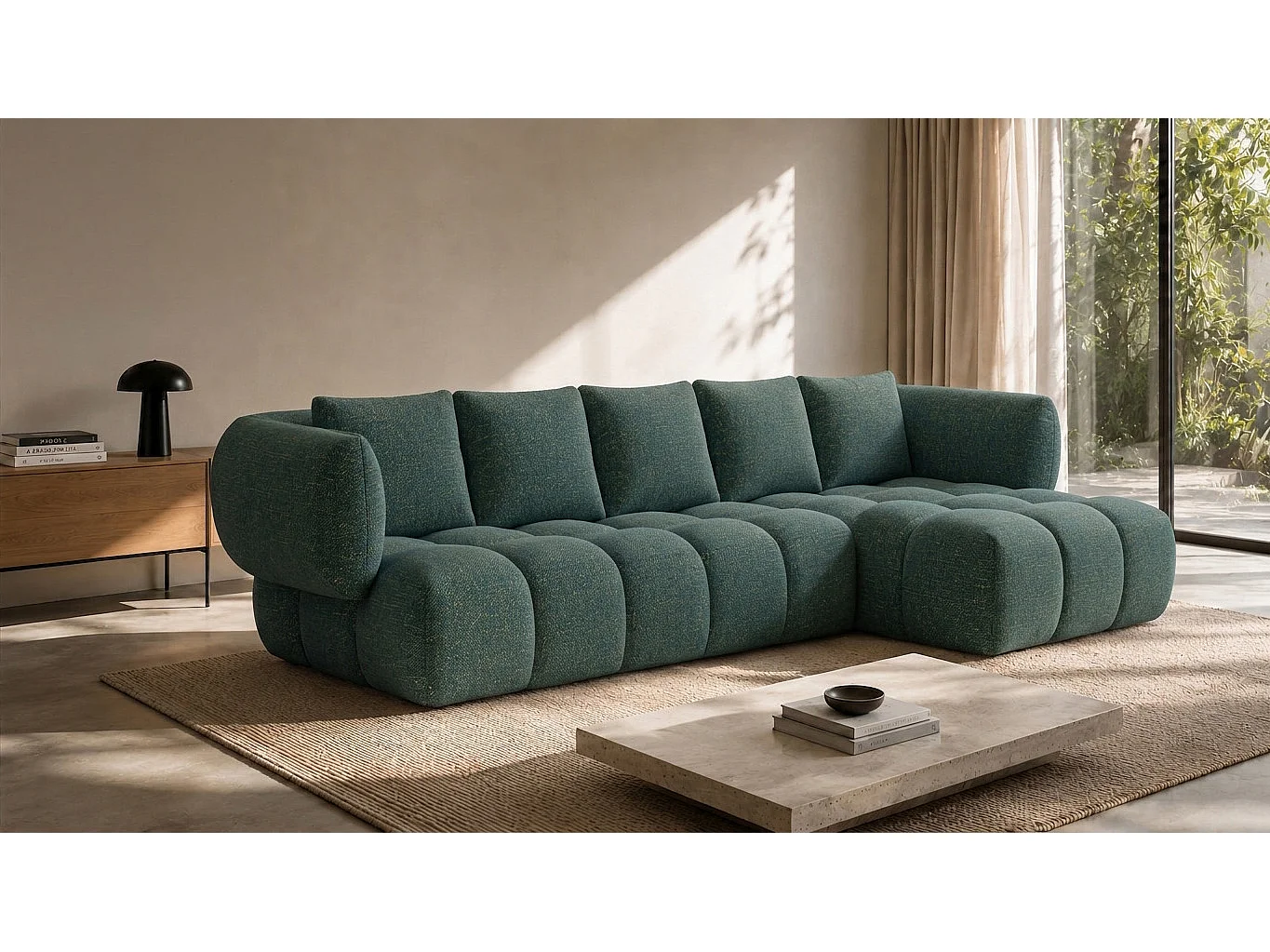 Canapé d’angle en L, tissu chenille Puente, bleu azur, droite, SEVIO L
