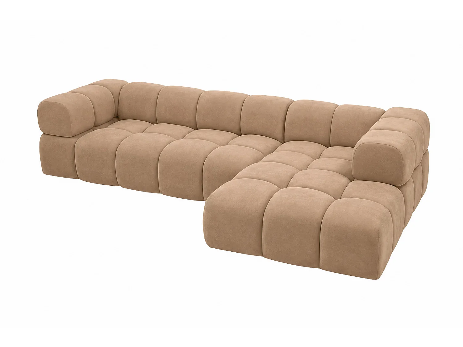 Divano angolare a L, tessuto velluto Bluvel, latte, destra, Averro XL