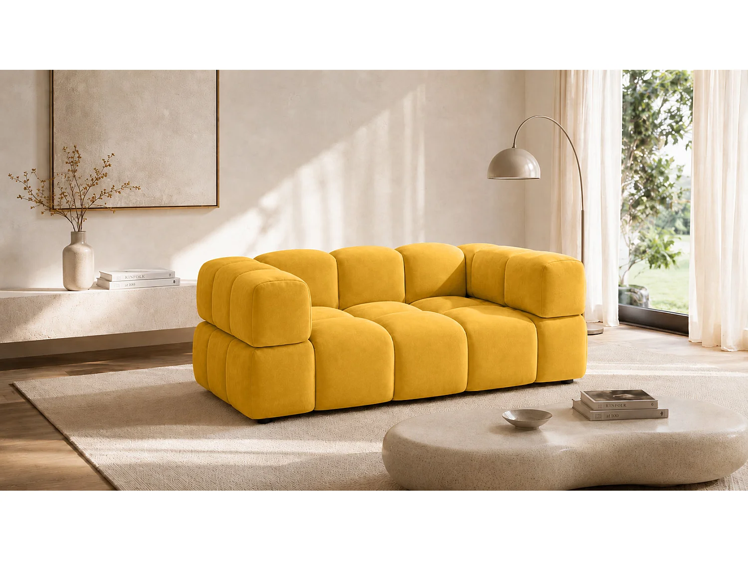2-zitsbank, bank, veloursstof Bluvel, goudkleurig, Averro