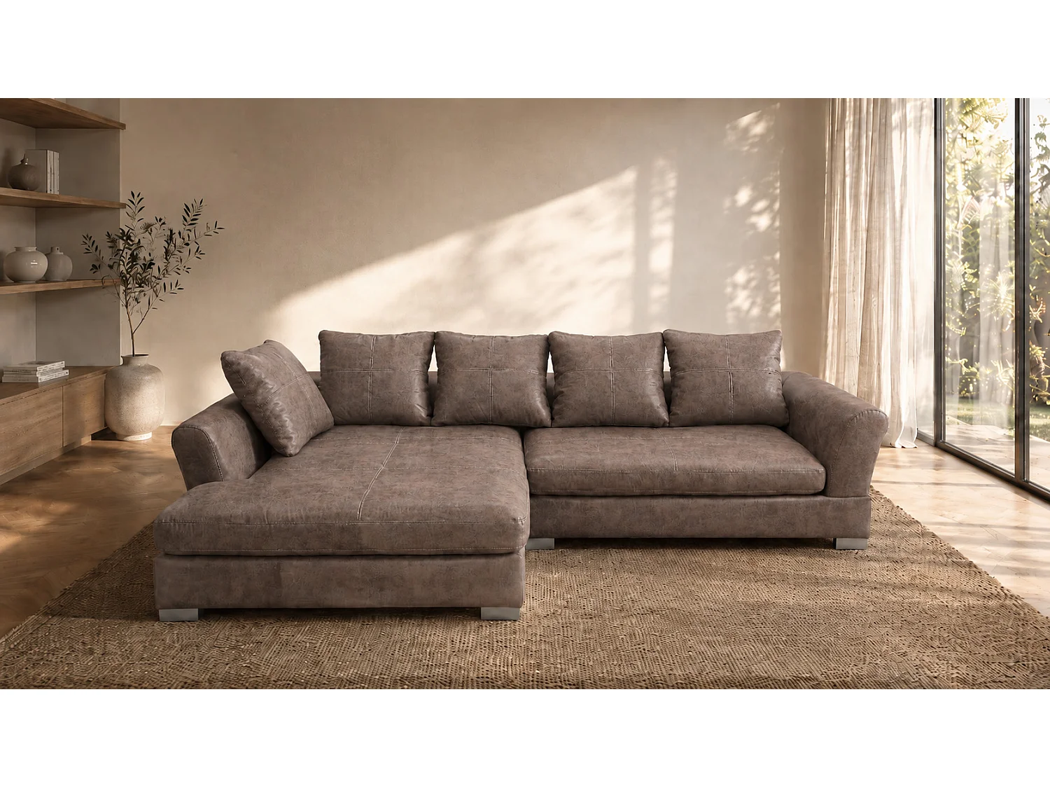 Hoekbank L-vorm, meubelbekledingsstof Preston, taupe, links, ANNA