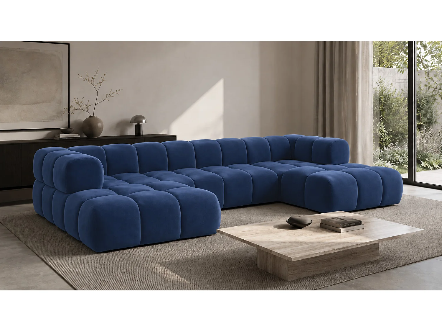 Divano angolare a U, tessuto velluto Bluvel, blu inchiostro, Averro U XL