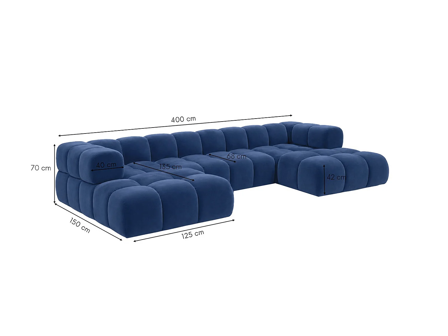 Divano angolare a U, tessuto velluto Bluvel, blu inchiostro, Averro U XL