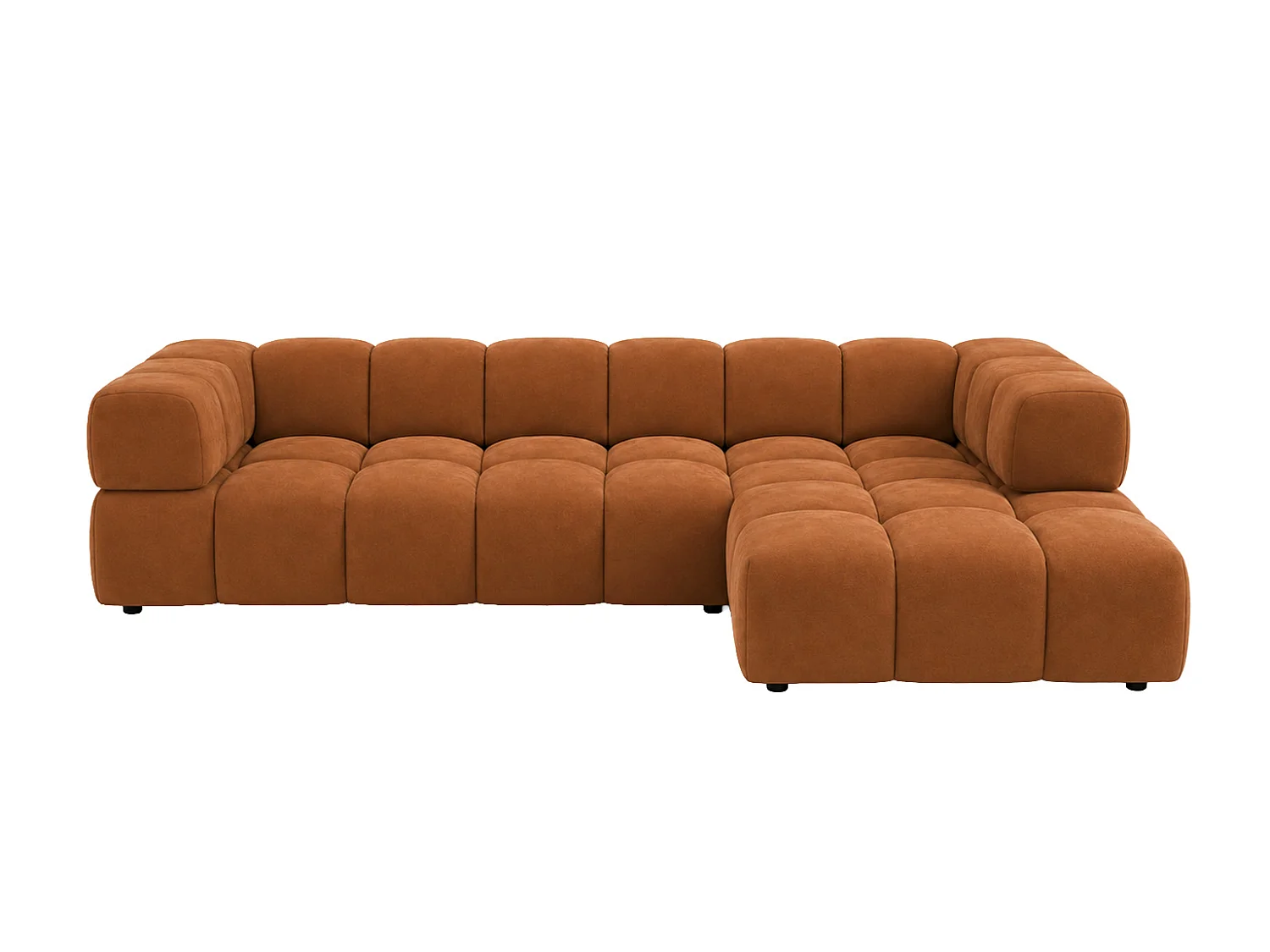 Divano angolare a L, tessuto velluto Bluvel, color cannella, destra, Averro XL
