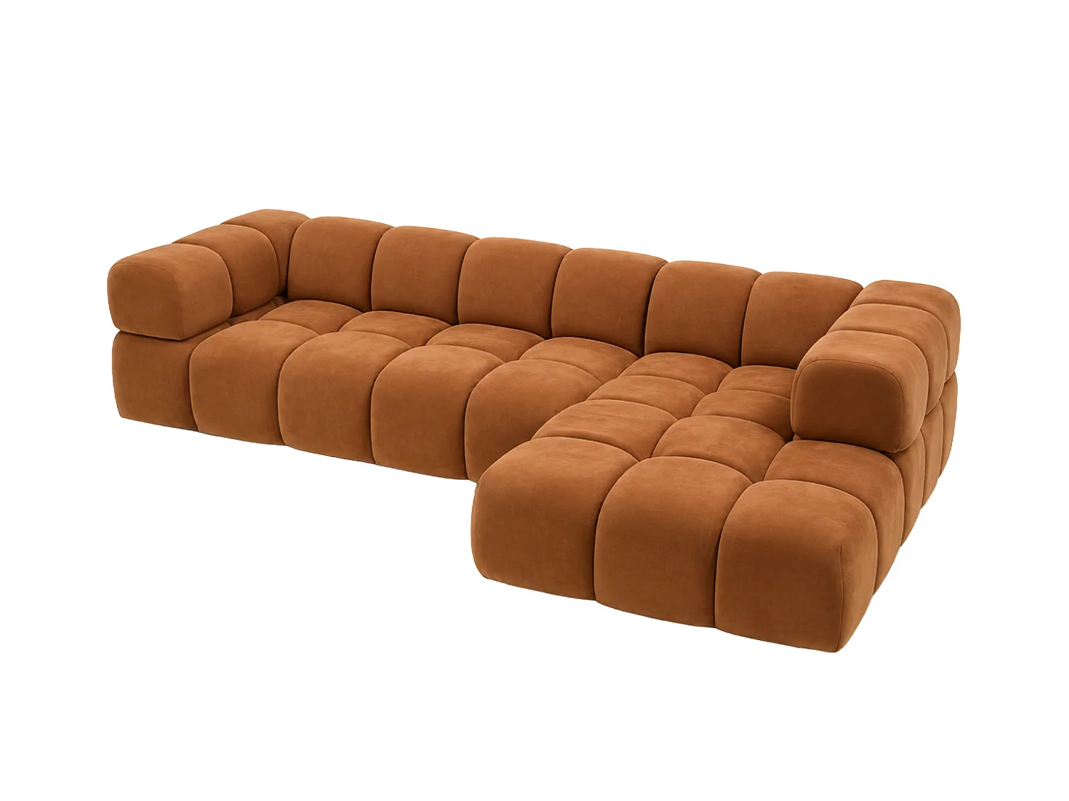 Divano angolare a L, tessuto velluto Bluvel, color cannella, destra, Averro XL