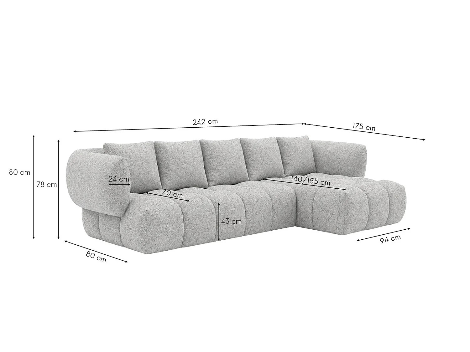 Canapé d’angle en L, tissu chenille Puente, beige, droite, SEVIO L