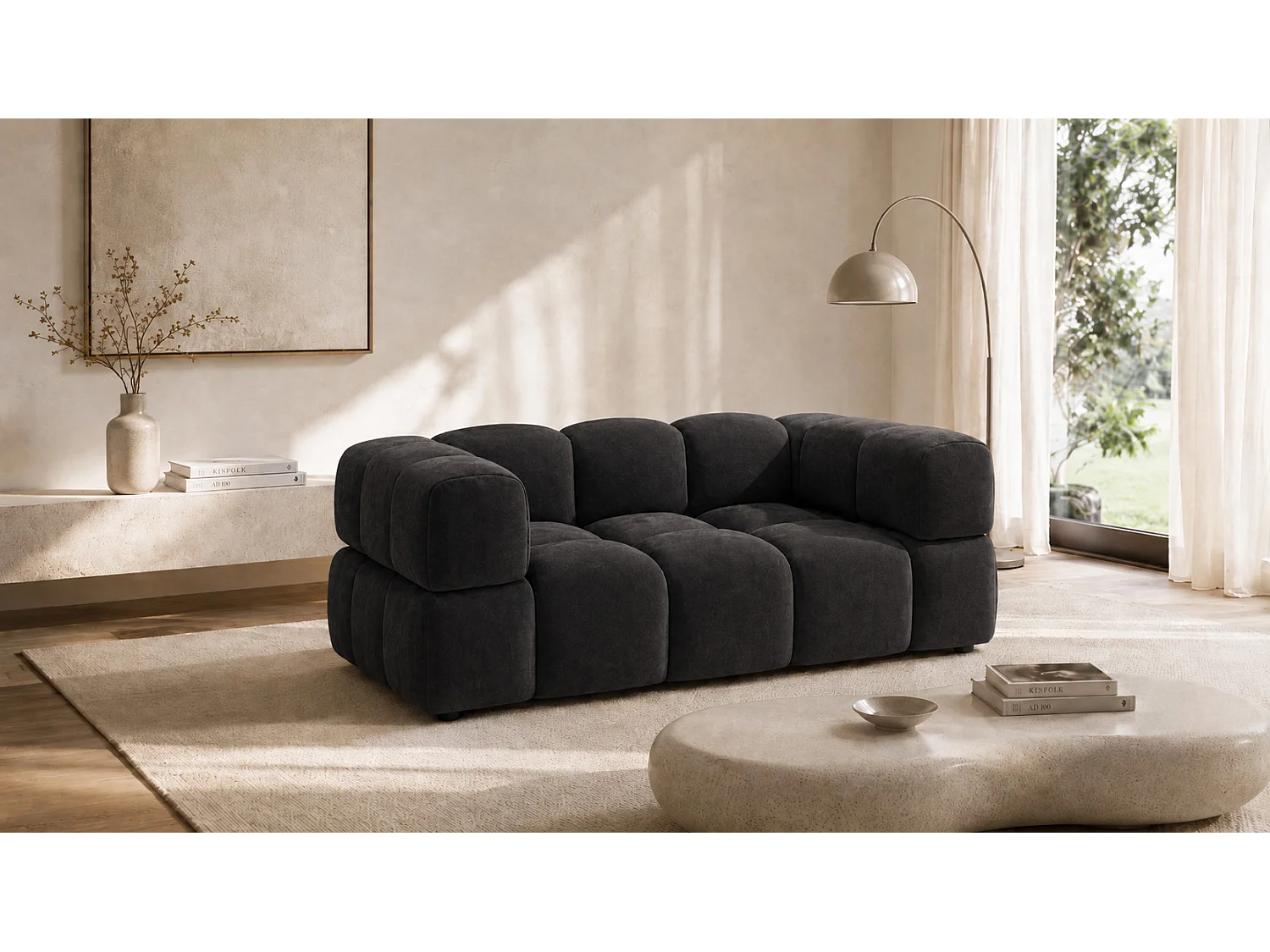 2-zitsbank, bank, veloursstof Bluvel, zwart, Averro