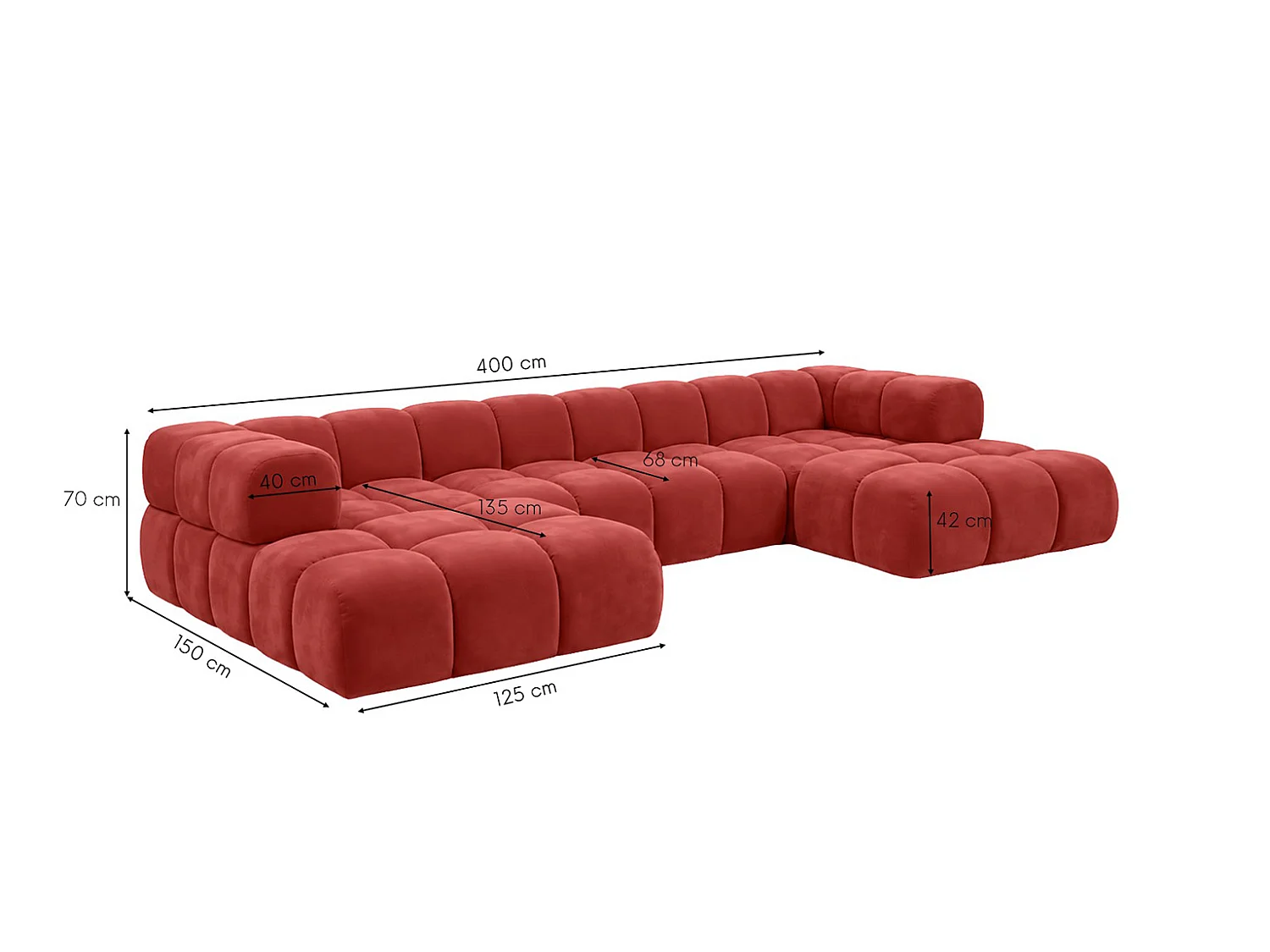 Divano angolare a U, tessuto velluto Bluvel, rosso vino, Averro U XL