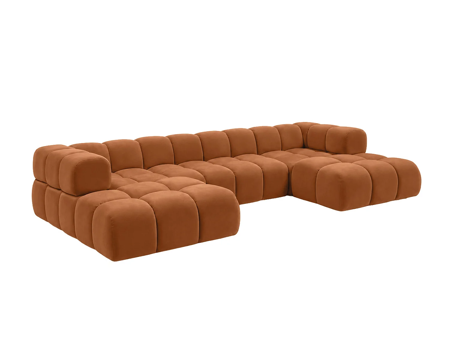Divano angolare a U, tessuto velluto Bluvel, color cannella, Averro U XL