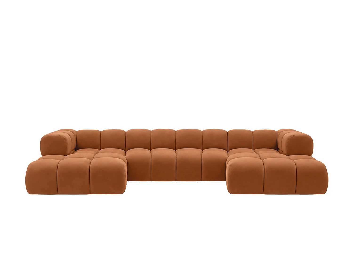 Divano angolare a U, tessuto velluto Bluvel, color cannella, Averro U XL