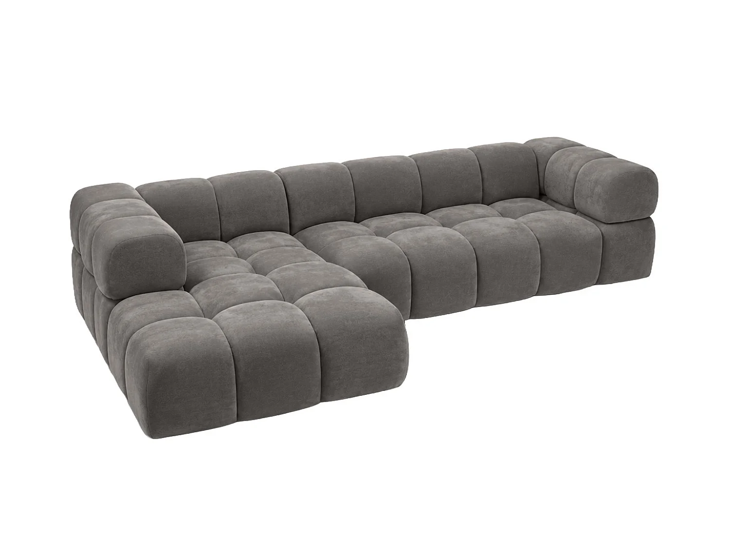 Divano angolare a L, tessuto velluto Bluvel, grigio cenere, sinistra, Averro XL