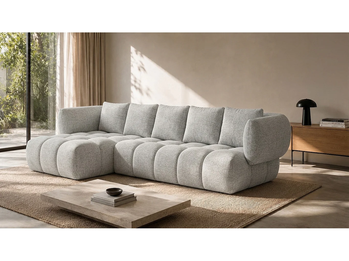 Canapé d’angle en L, tissu chenille Puente, gris clair, gauche, SEVIO L