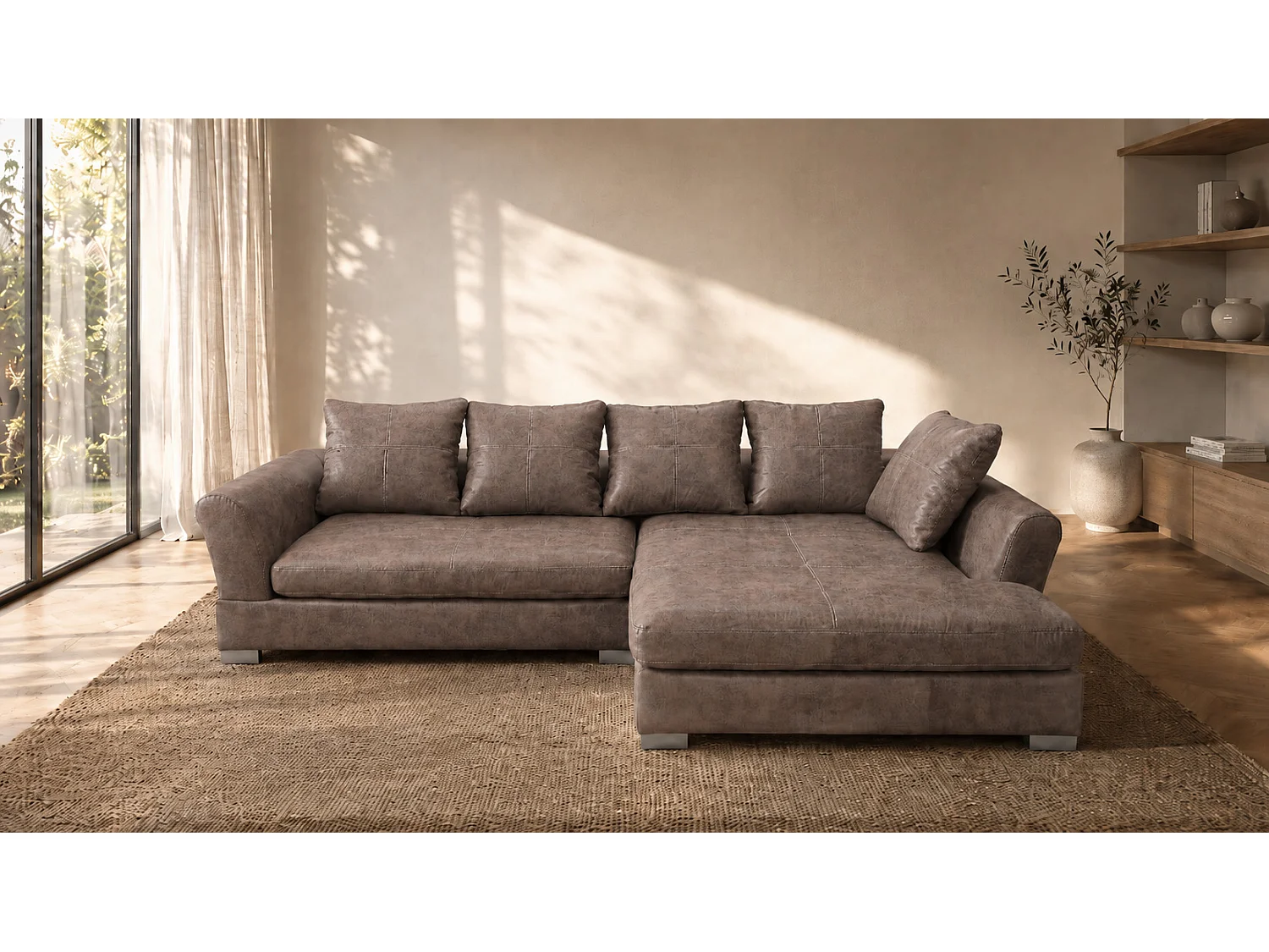 Hoekbank L-vorm, meubelbekledingsstof Preston, taupe, rechts, ANNA