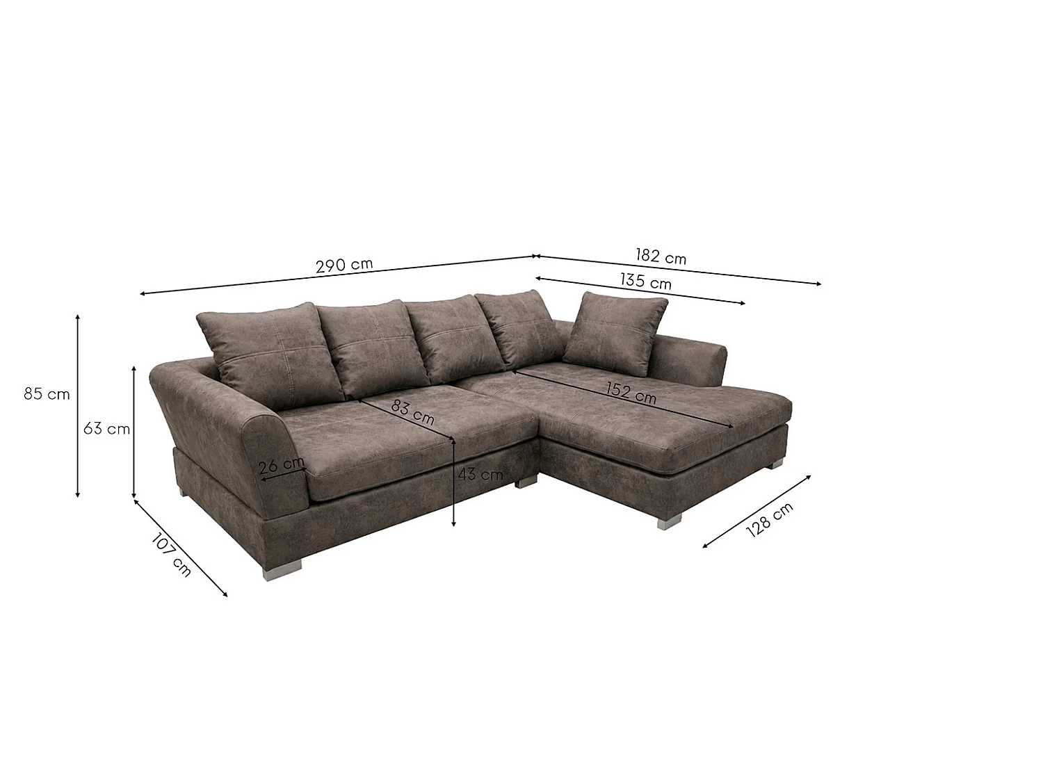 Hoekbank L-vorm, meubelbekledingsstof Preston, taupe, rechts, ANNA