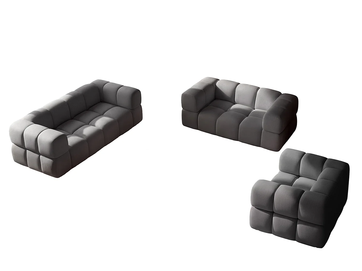 Salon complet, ensemble 3+2+1, tissu velours Bluvel, gris cendré, AVERRO 3+2+1