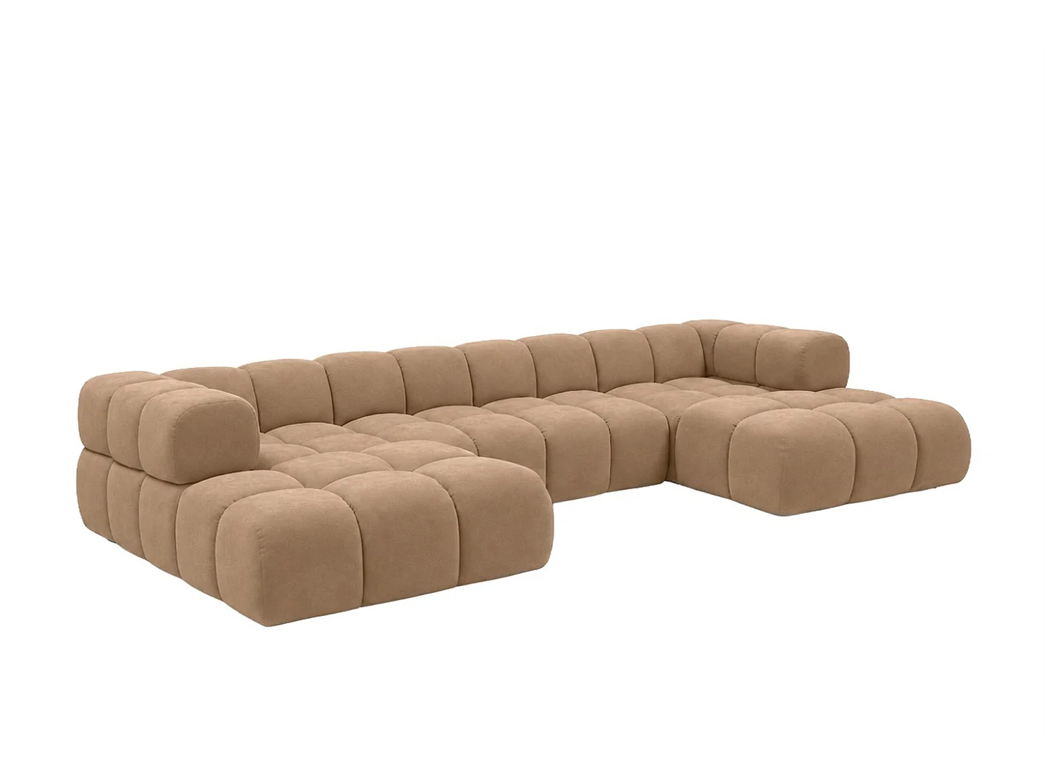 Divano angolare a U, tessuto velluto Bluvel, latte, Averro U XL
