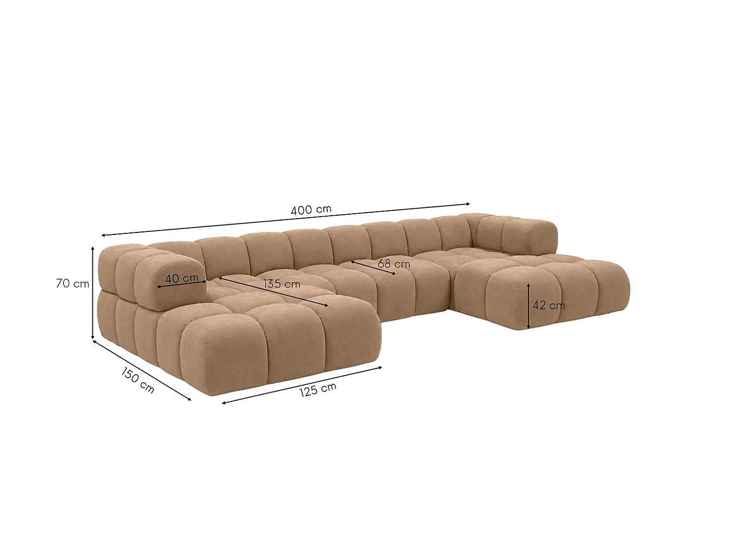 Divano angolare a U, tessuto velluto Bluvel, latte, Averro U XL
