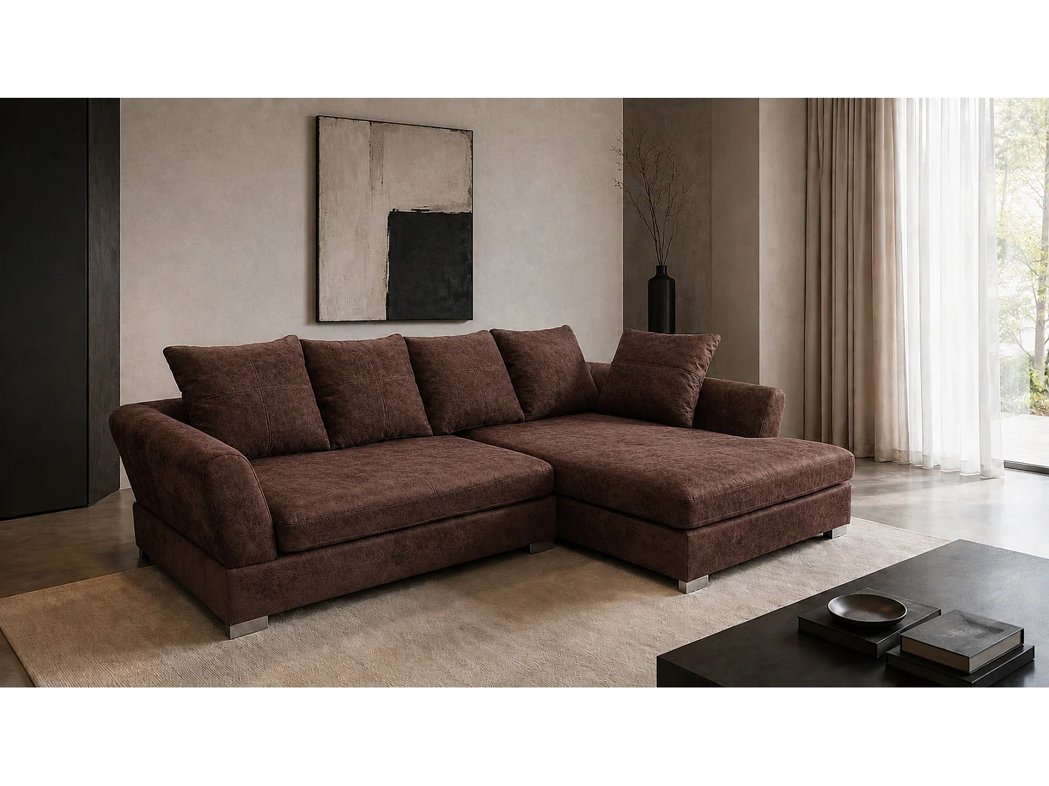 Ecksofa L-Form, Möbelbezugsstoff Gobi, Dunkelbraun, Rechts, ANNA