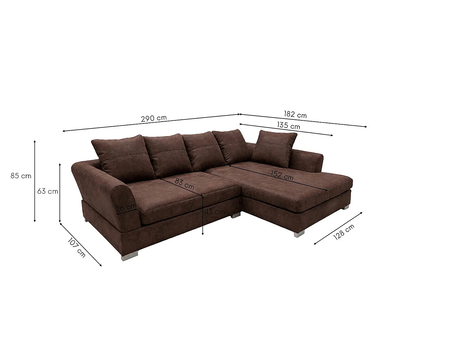 Ecksofa L-Form, Möbelbezugsstoff Gobi, Dunkelbraun, Rechts, ANNA