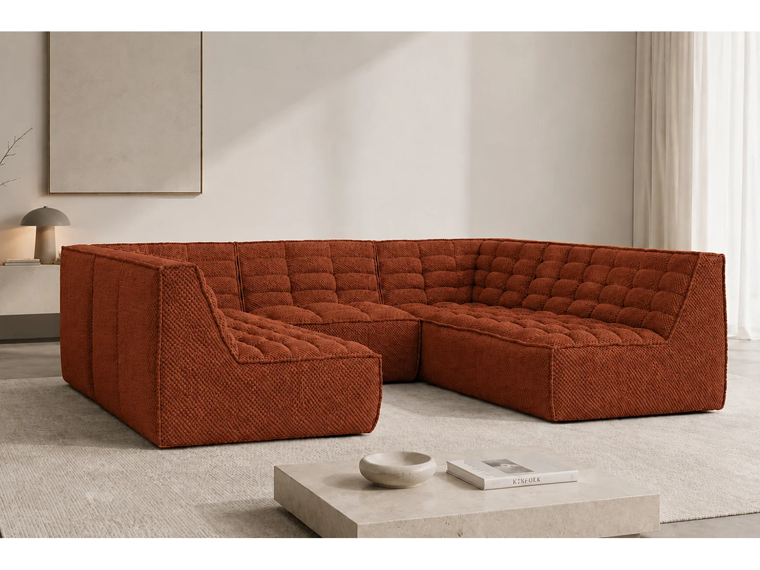 Canapé d’angle modulable Corner en U, tissu peluche Pop, cuivre, LAZY U CORNER