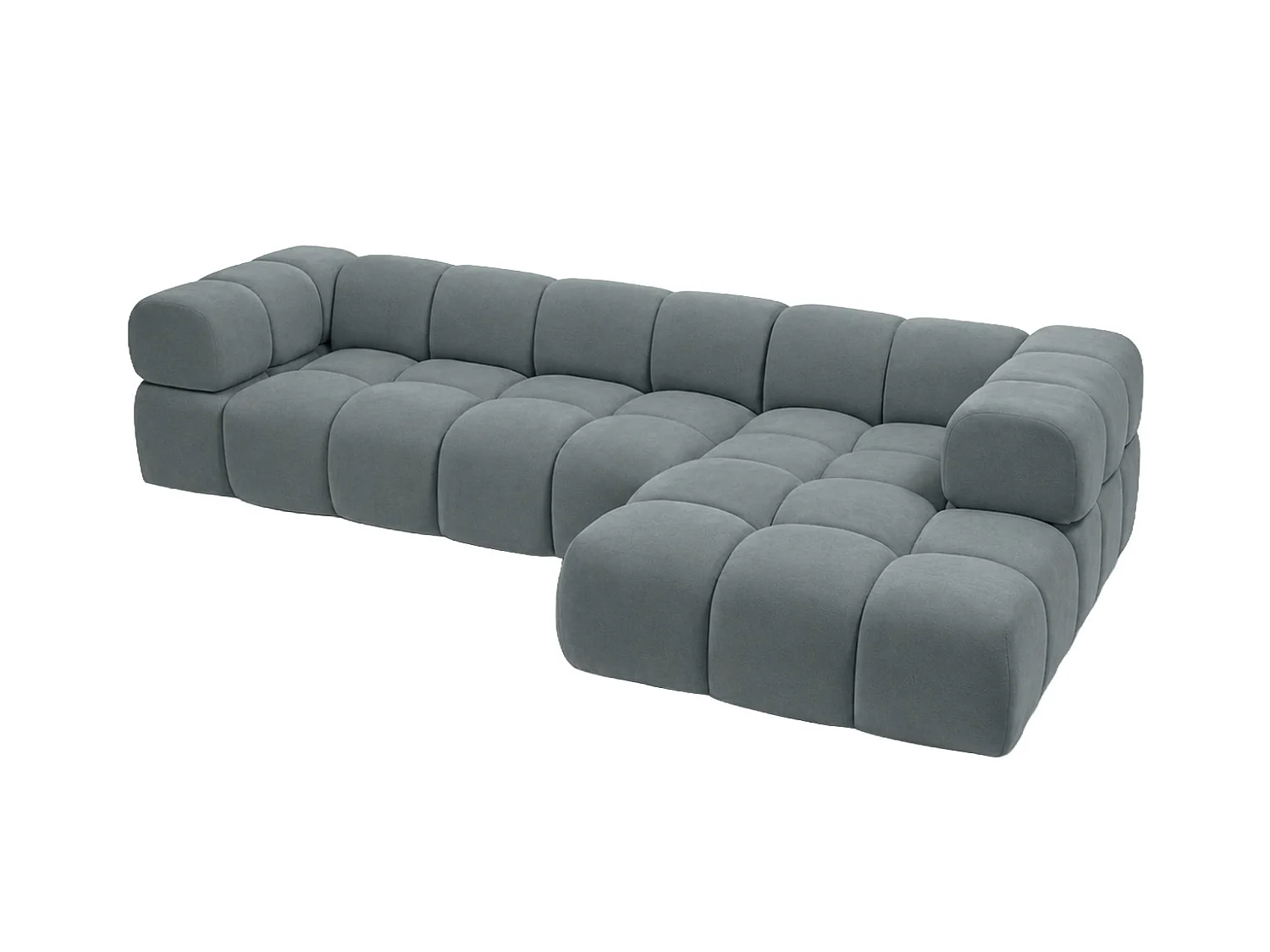Divano angolare a L, tessuto velluto Bluvel, grigio-blu, destra, Averro XL