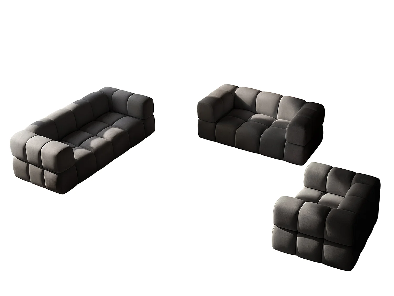 Sofagarnitur, Set 3+2+1, Veloursstoff Bluvel, Schwarz, AVERRO 3+2+1