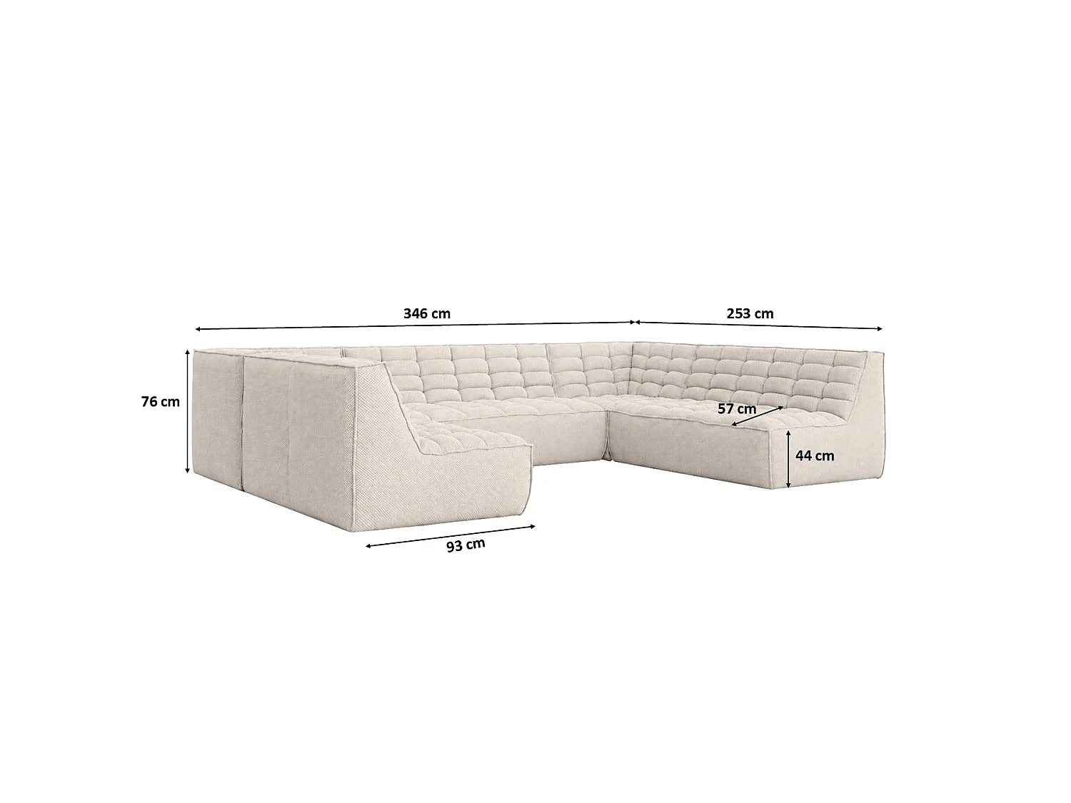 Canapé d’angle modulable U XL en U, tissu peluche Pop, beige, LAZY U XL