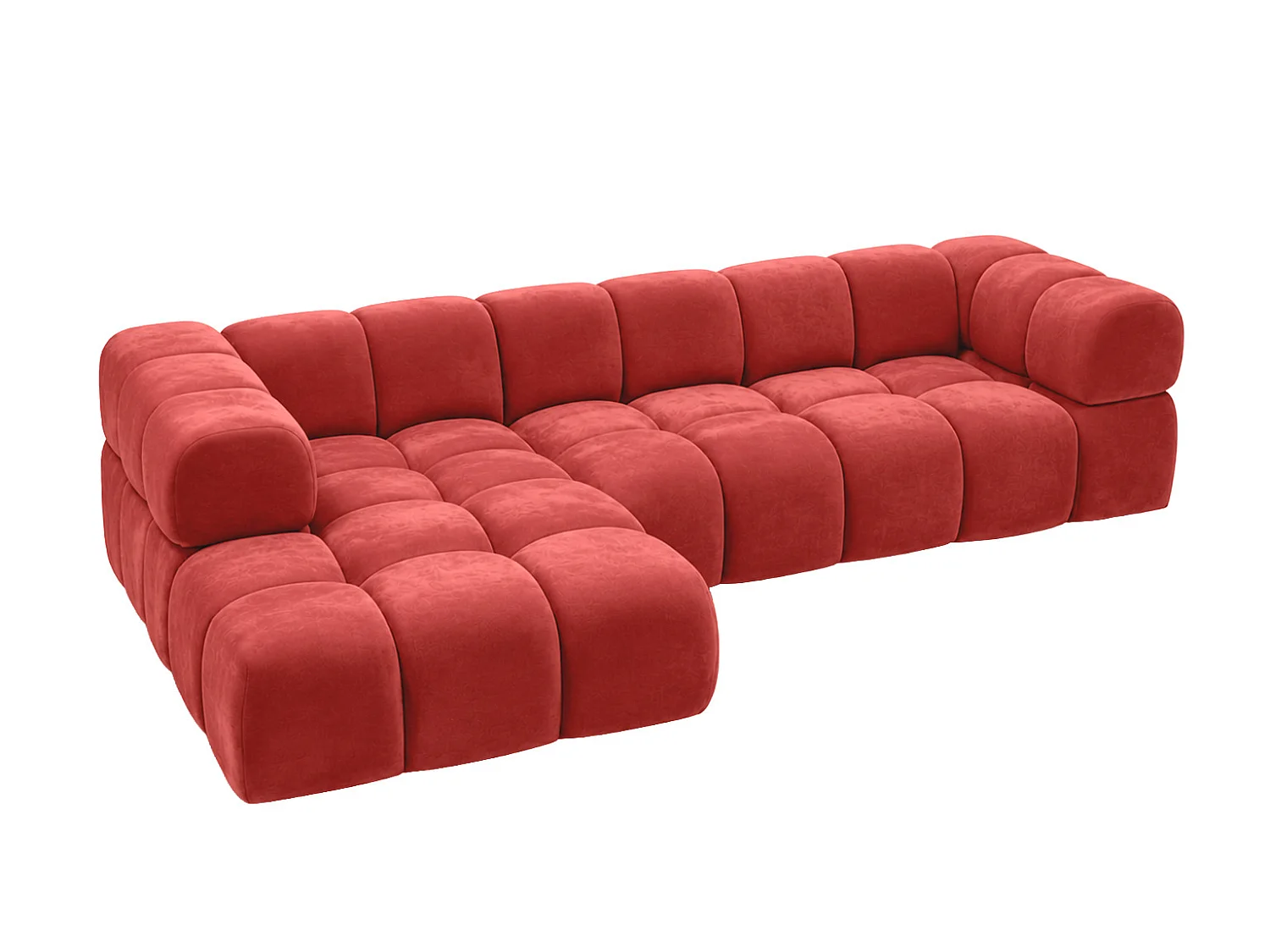 Divano angolare a L, tessuto velluto Bluvel, rosso vino, sinistra, Averro XL
