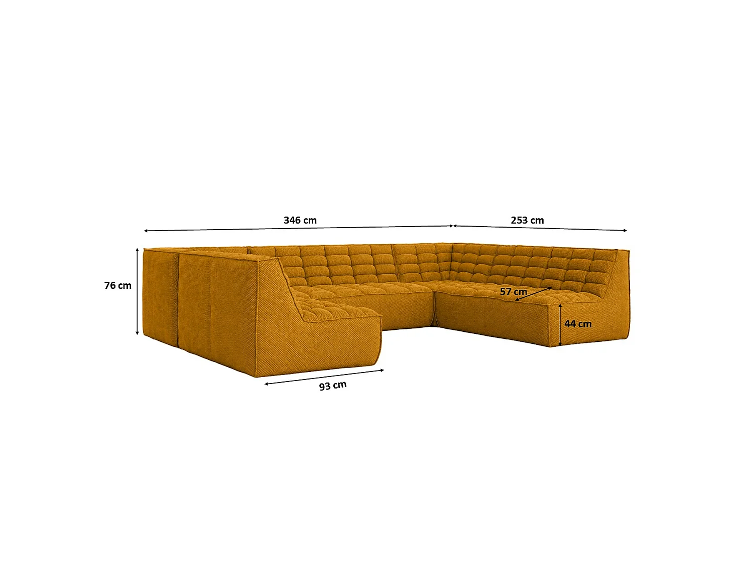 Canapé d’angle modulable U XL en U, tissu peluche Pop, moutarde, LAZY U XL