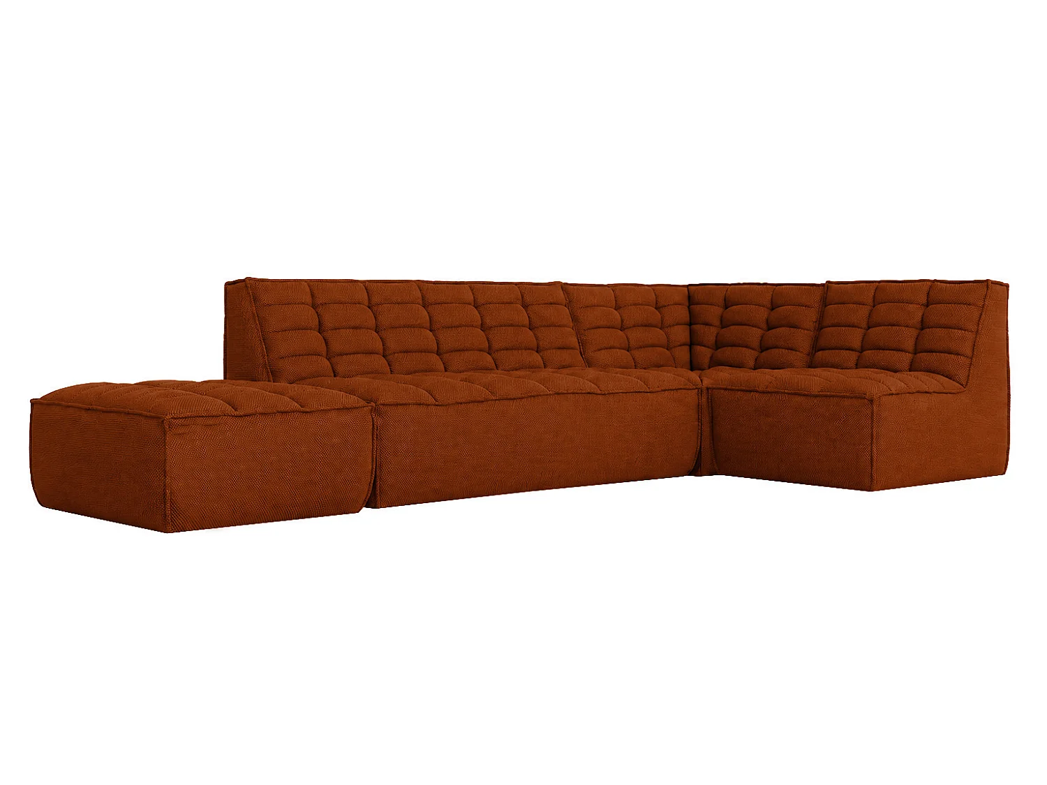 Divano angolare modulare a L con pouf, tessuto peluche Pop, rame, destra, LAZY L con pouf