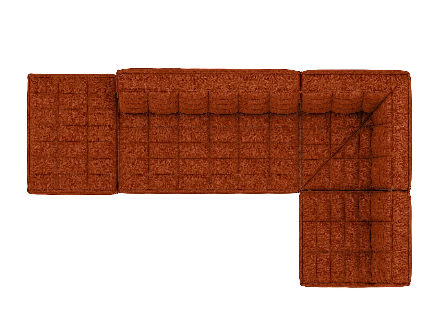 Divano angolare modulare a L con pouf, tessuto peluche Pop, rame, destra, LAZY L con pouf
