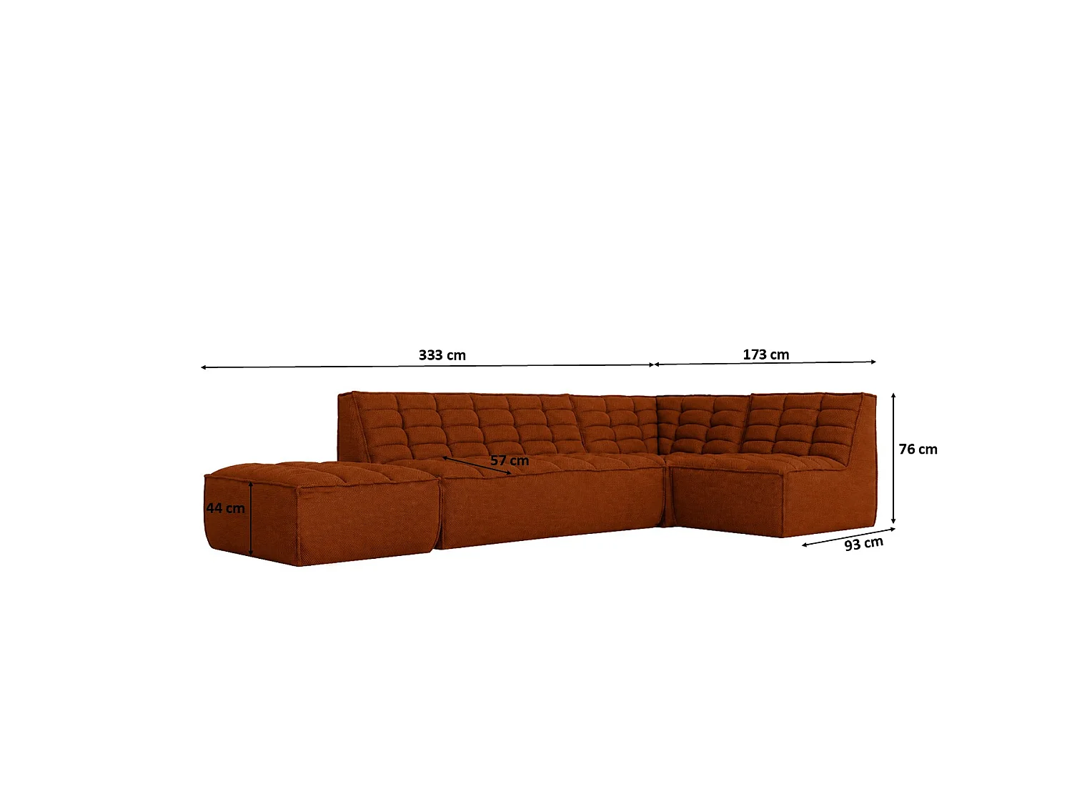 Divano angolare modulare a L con pouf, tessuto peluche Pop, rame, destra, LAZY L con pouf